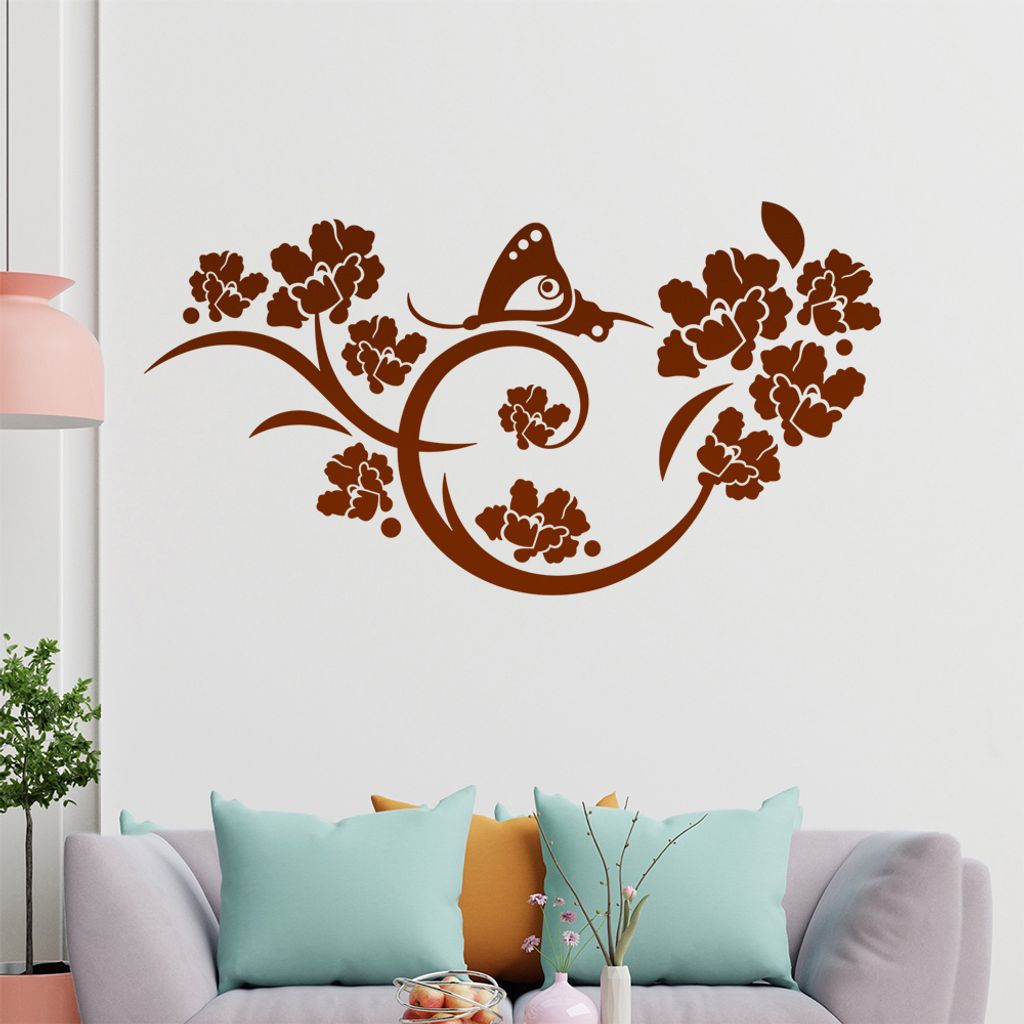 Falter Schmetterling Ranke Wandtattoo in 6 Größen - Wandaufkleber Wall Sticker - Dekoration, Küche, Wohnzimmer, Schlafzimmer, Badezimmer