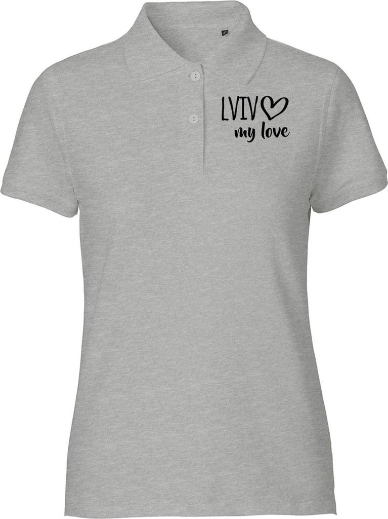 Huuraa Graues Polo Shirt Lviv my love Geschenk Frauen Oberteil Sport Grey Größe XXL Bio Baumwolle Fairtrade Lviv Mitbringsel