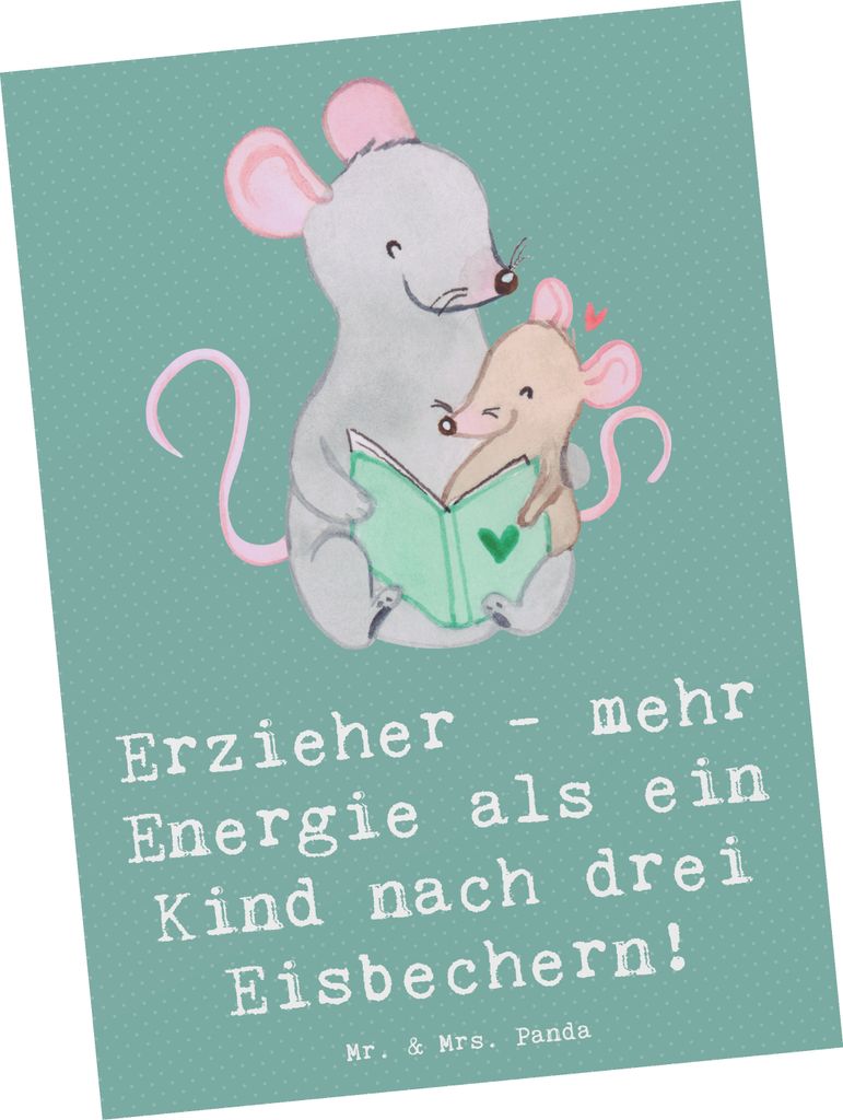 Mr. & Mrs. Panda Postkarte Erzieher Energie - Meeresbrise - Geschenk, Grußkarte, kreative Geschenke, Ansichtskarten, Fotokarte, Dankeschön, Spiel...