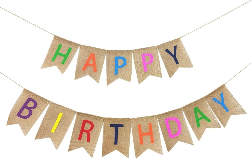 Happy Birthday Girlande Sackleinen, Geburtstag Leinenbanner, Girlande geburtstag, Geburtstag Vintage Leinen Banner, Geburtstag Wimpelkette für Bab...