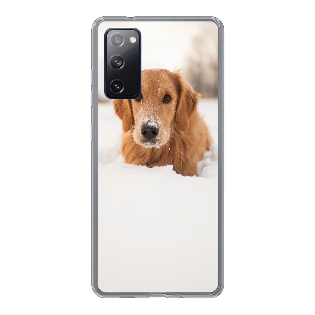 MuchoWow Handyhülle Schutzhülle Hülle für Samsung Galaxy S20 FE Hund - Schnee - Winter Silikon Softcase Handy Hülle - Abdeckung