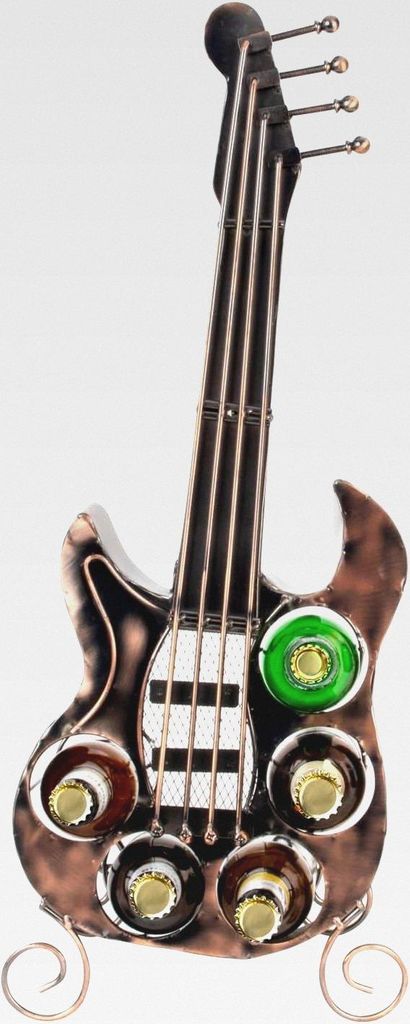 GuitarVino E-Gitarren Flaschenhalter, Bronze-Kupfer Design, 63 cm x 24 cm, Metall Weinregal für 5 Flaschen