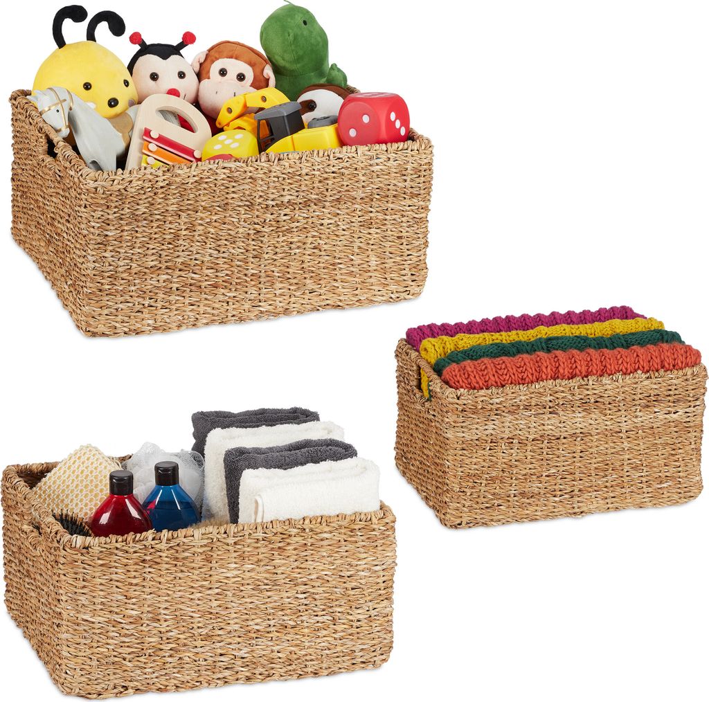 Lot de 3 paniers de rangement Relaxdays en jonc de mer, Image du produit 
