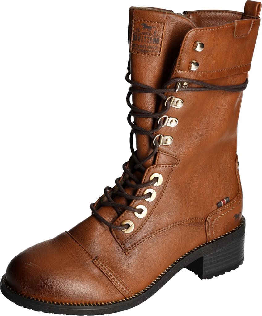 Mustang Damen Stiefelette Schnürung Reißverschluss Ziernähte 1402-501, Größe:37 EU, Farbe:Braun