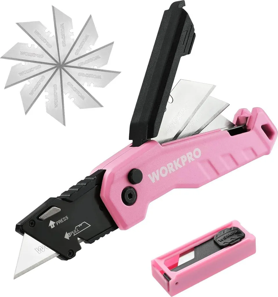Coltello di Sicurezza WORKPRO Rosa: Cambio Lama Rapido e 13 Lame