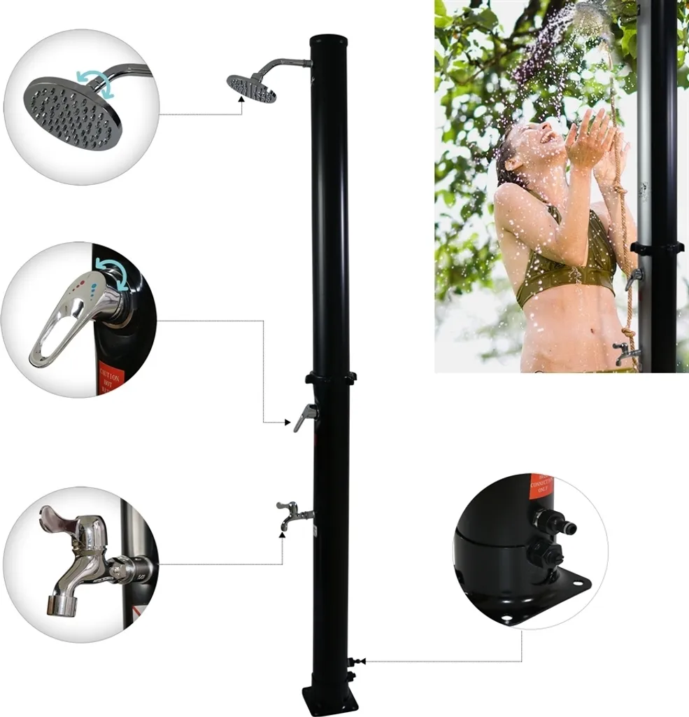 Doccia Solare 35L Nera con Lavapiedi - Esterno Piscina e Giardino
