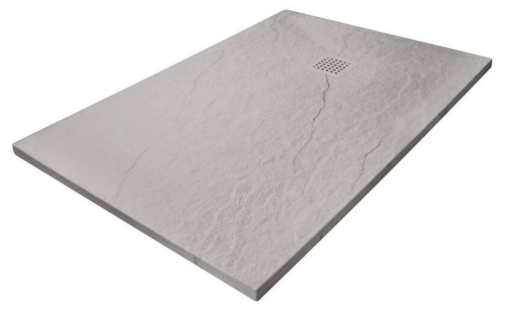 ONDEE ZEN – Duschwanne NARA – Rutschfest, zuschneidbar, 90 x 100 cm, Kunstharz – Grau – Ablauf