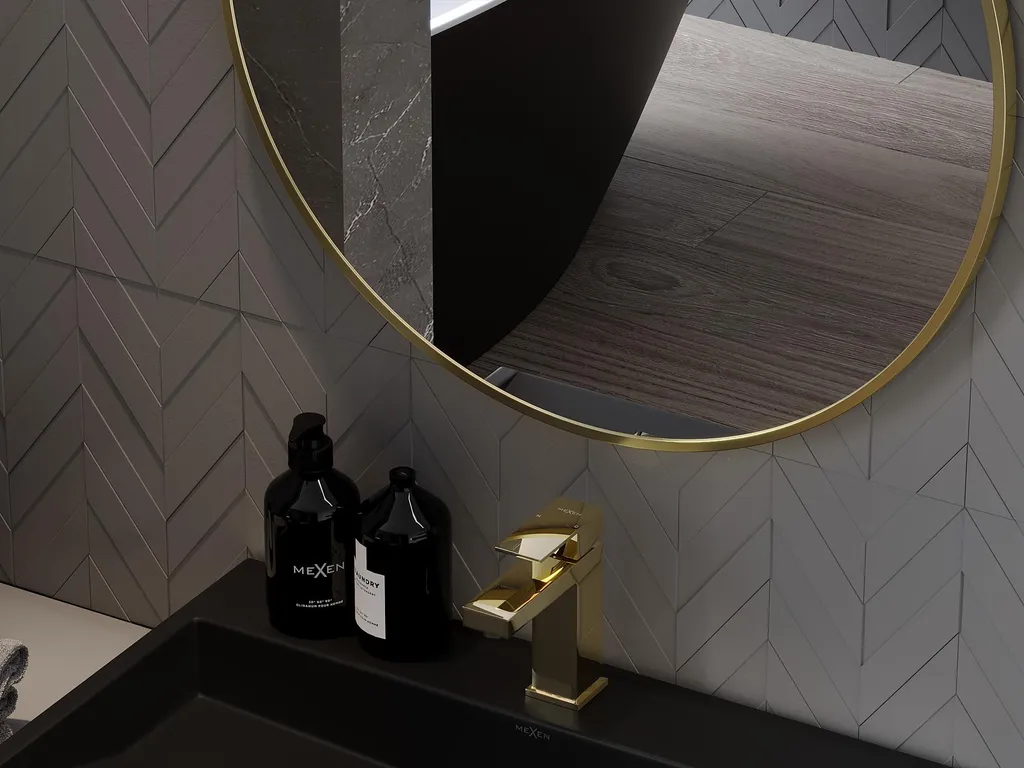 Mexen Loft specchio da bagno rotondo 30 cm, cornice dorata - 9850-030-030-000-50 - 5