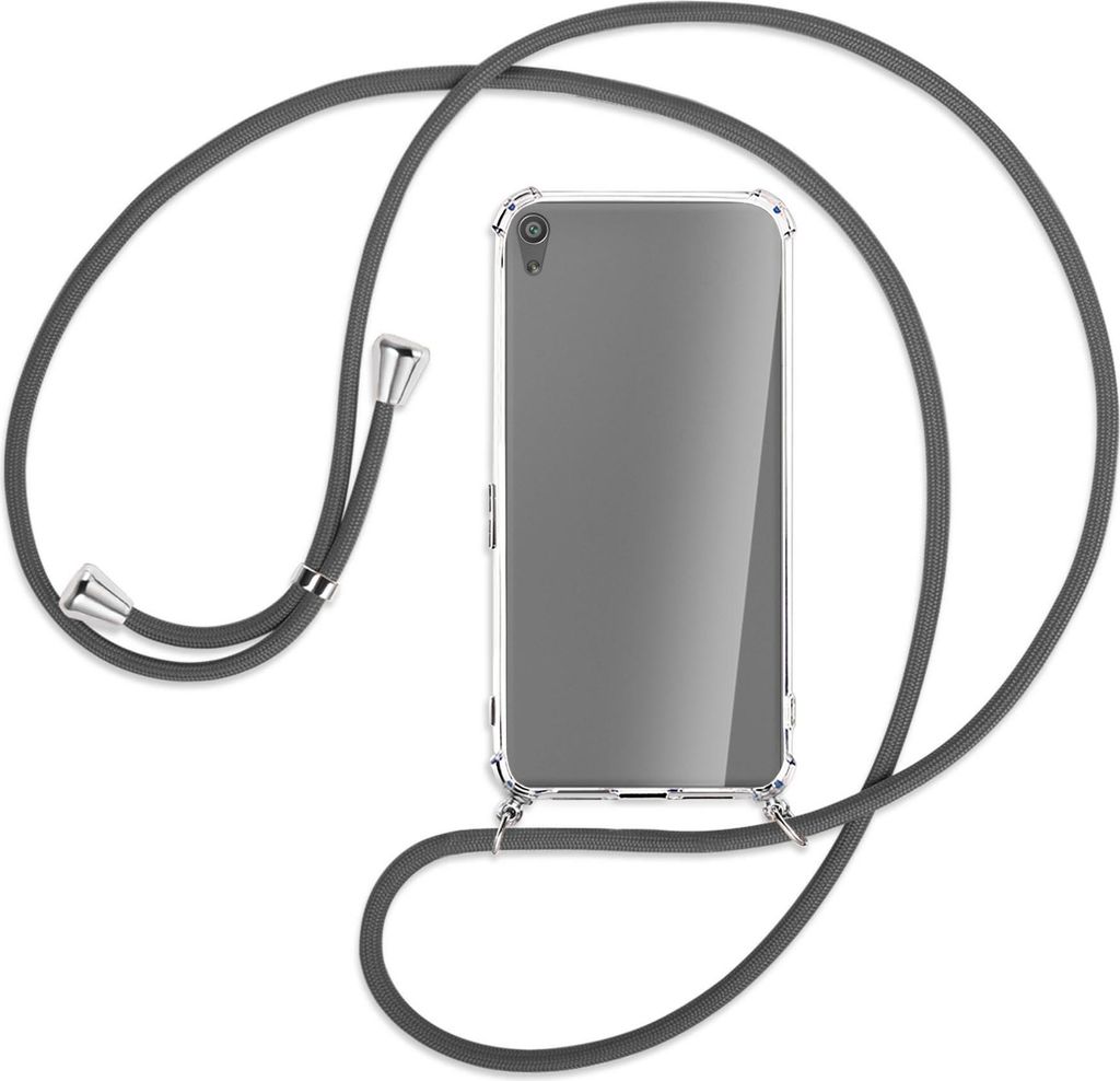 Handykette Backcover-Schutzhülle mit Band (Metall silberfarben) für Sony Xperia XA Ultra - dunkelgrau