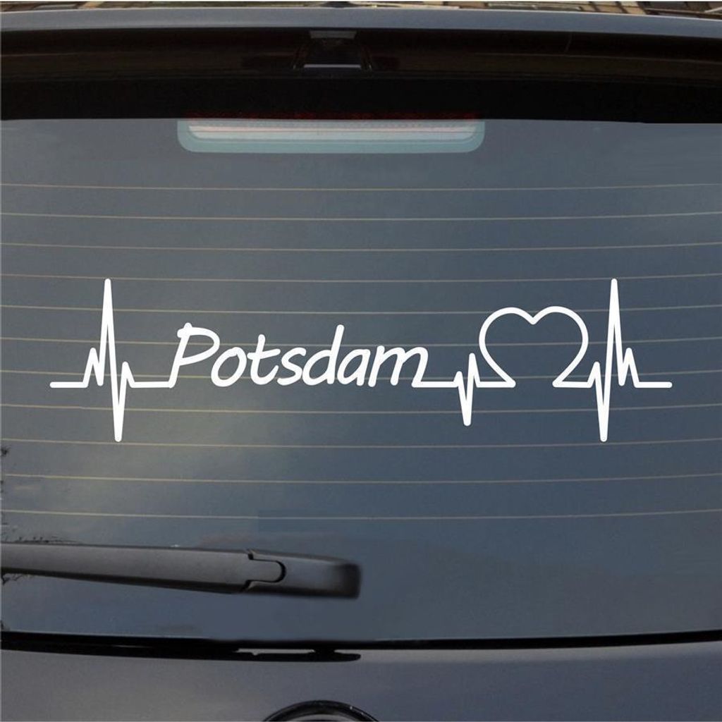 Heckscheibenaufkleber Potsdam Herzschlag Puls Stadt Liebe 55x14 cm Weiss Matt Auto Aufkleber Sticker