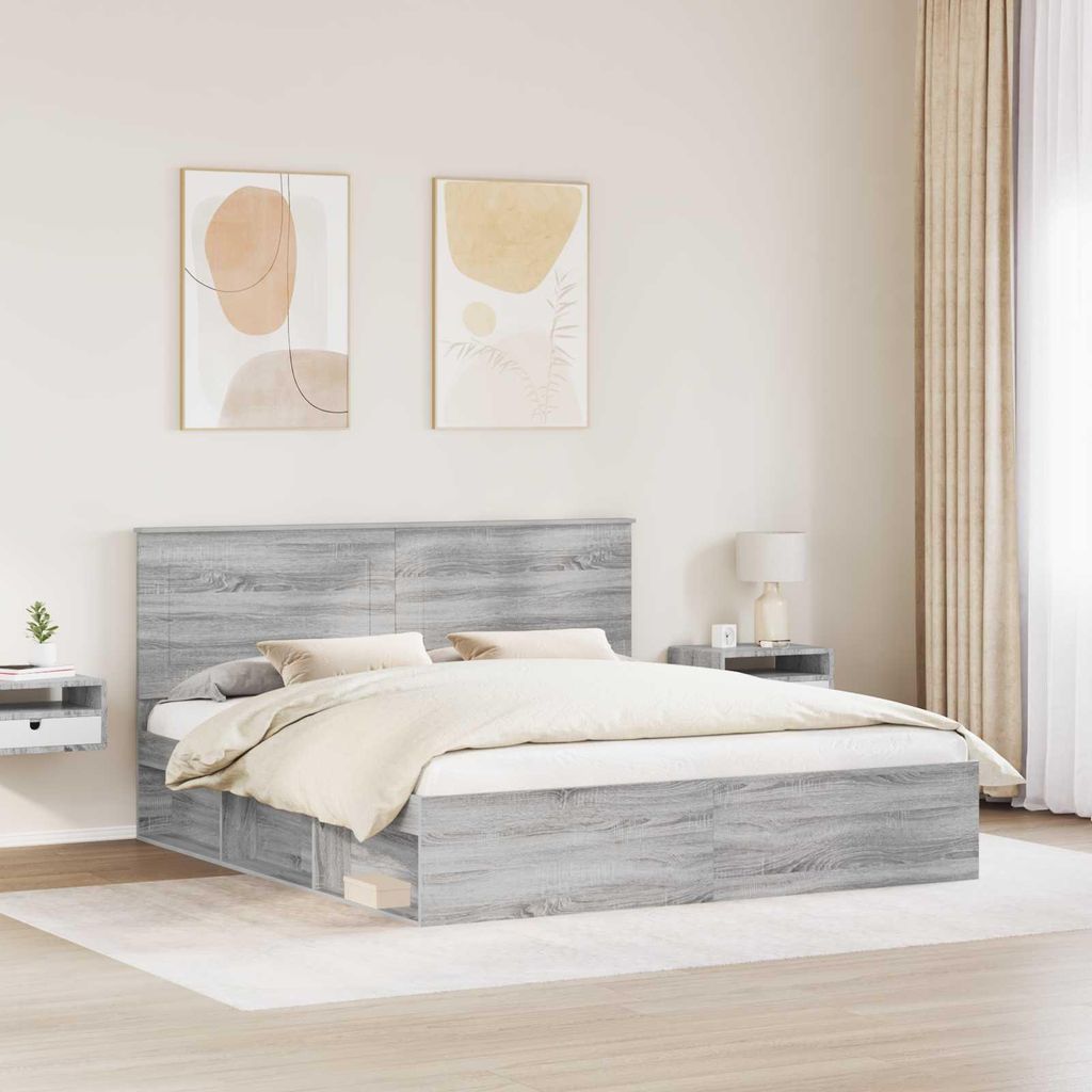 Eleganter Möbel Bettrahmen Graues Sonoma 180 x 200cm Massives Kiefernholz - CJG671405 - Klassische BettenJugendbett Tagesbett