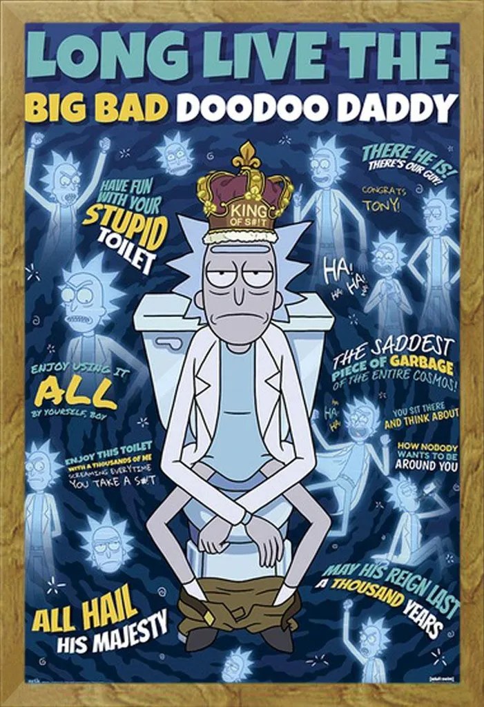 Rick & Morty - Poster - Doodoo Daddy + cornice rimovibile, Shinsuke® Maxi MDF oak, vetro acrilico