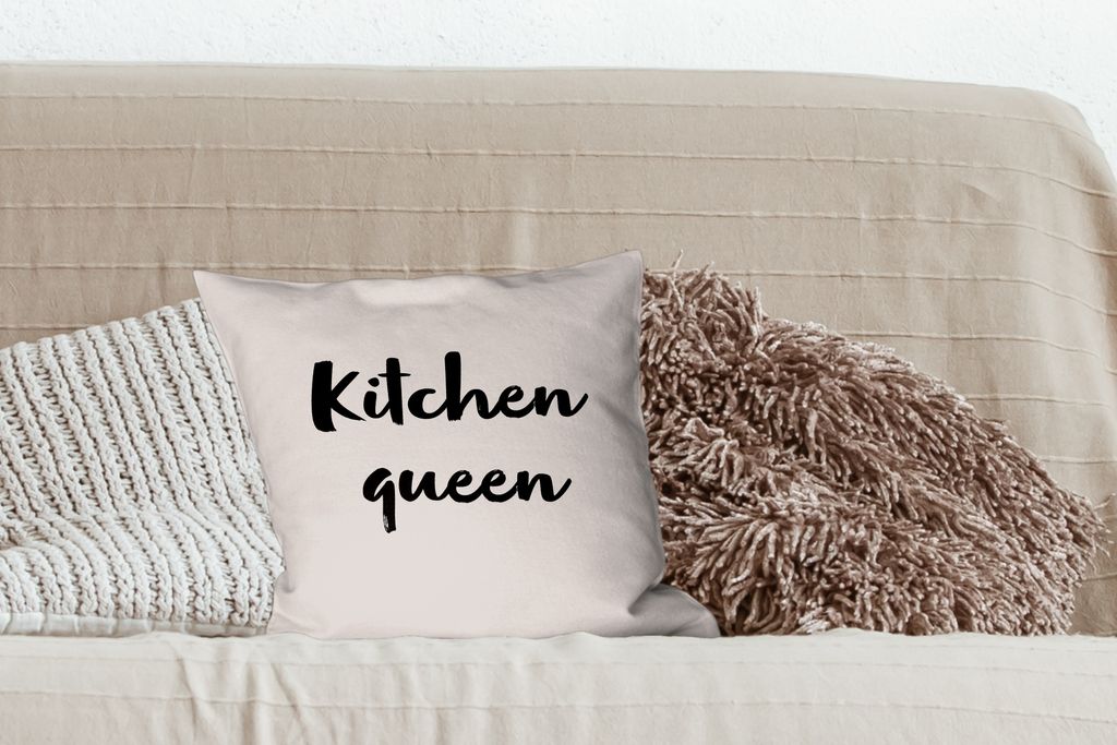 MuchoWow Zierkissen Sofakissen Wohnzimmer Dekokissen 40x40 cm Zitate - Sprichwörter - Kochen - Chefkoch - Küchenkönigin - Foto Kissen - Schlaf...