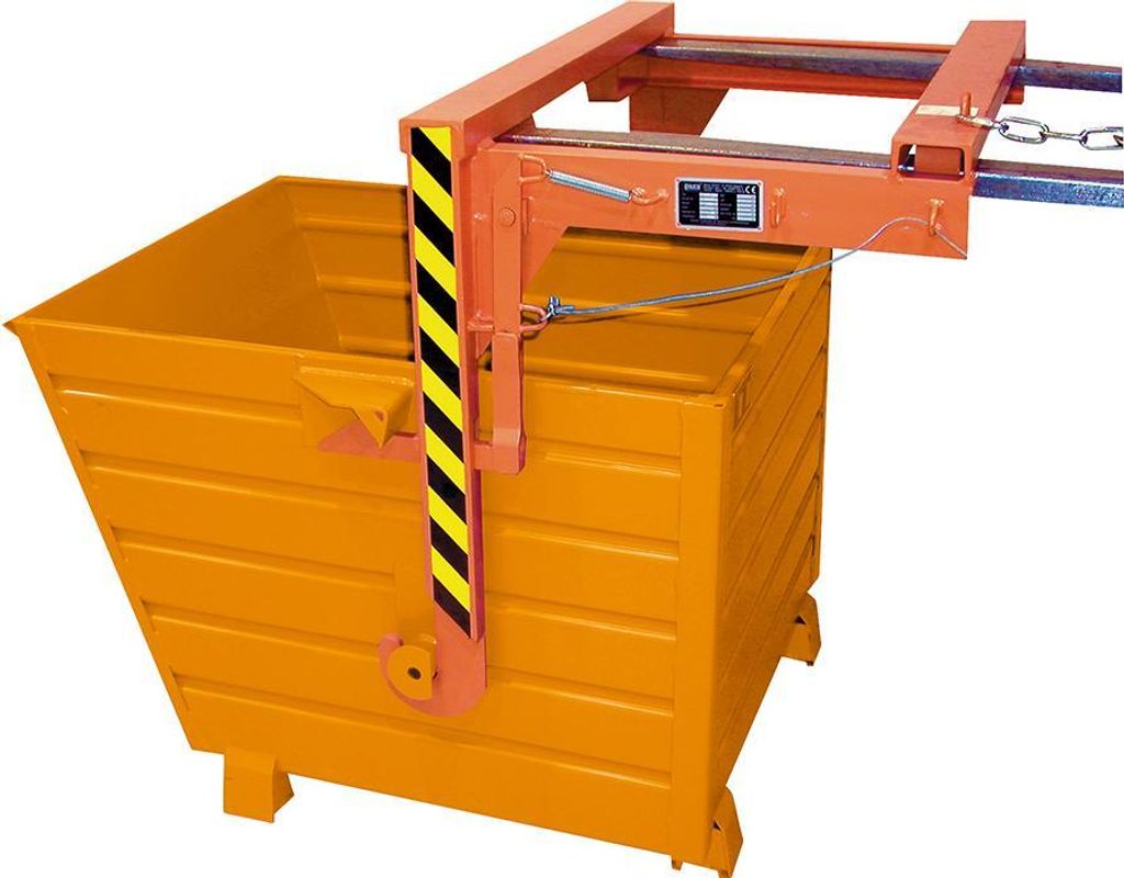 Traverse für Stapel-Muldenkippbehälter 2,00 cbm, Traglast 2000 kg, LxBxH 940x2130x1085 mm, RAL 2000 gelborange