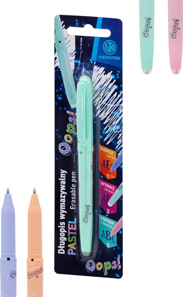 Gummierter Stift OOPS! Pastell, 0,6 mm, blau, zwei Radiergummis, Blister, Farbmischung, 201022005
