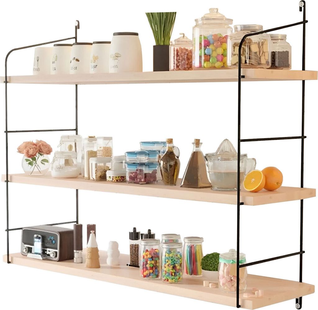 Wandregal Retro Holz & Metall – belastbar bis 15 kg pro Ebene – Küchenregal & Organizer – Regal 2 Ebenen – Vintage Design – für Küche,...