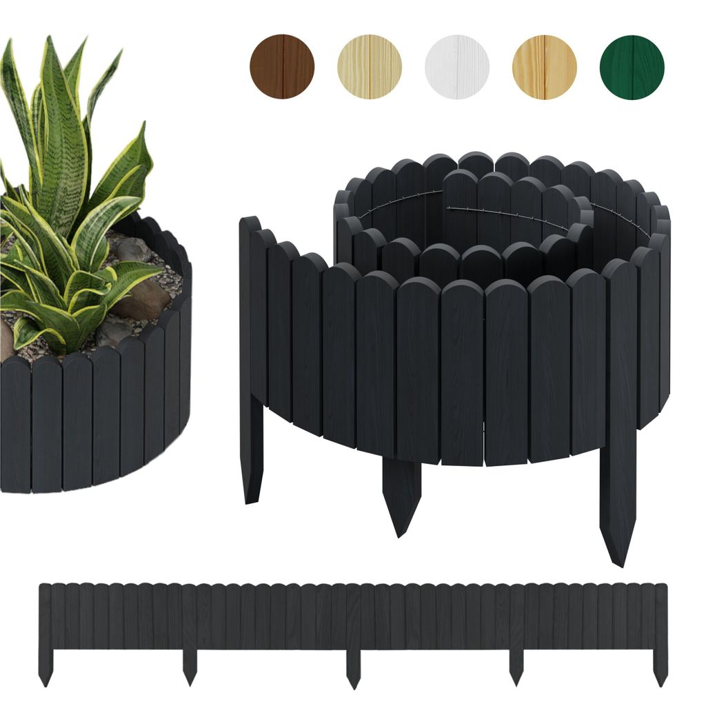 be4nature Flexible Rollborder aus Holz 200 x 40 cm Grau Imprägnierte Beeteinfassung aus Kiefernholz Beetumrandung Gartenzaun Palisade Rollzaun