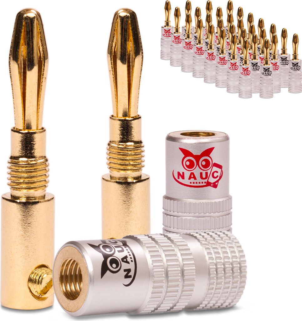 Bananenstecker 4mm NAUC 32x schraubbar vergoldet Lautsprecherkabel Profi Stecker