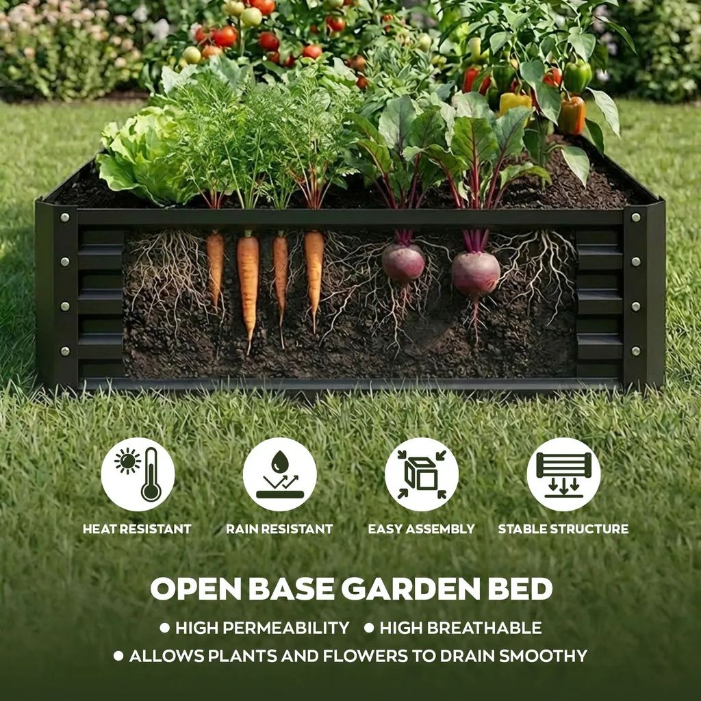 Bac potager surélevé inoxydable 180 cm noir résistant corrosion