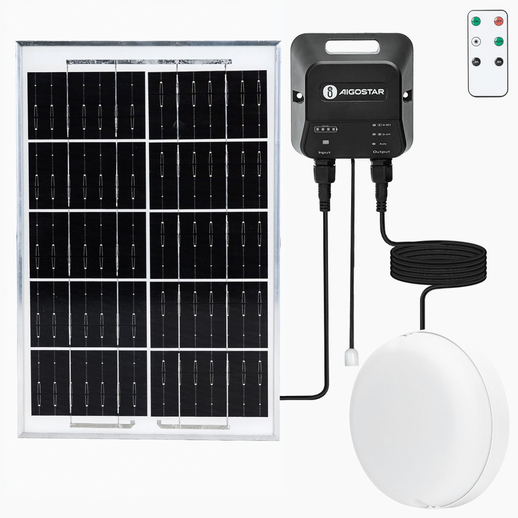 Aigostar Solarlampe Decke Außen mit bewegungsmelder 70W LED Solar Deckenleuchte Outdoor mit Fernbedienung, Energiespeicherbox, IP65, 6500K