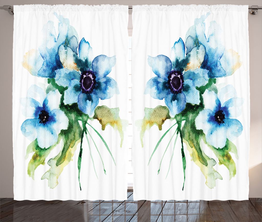 ABAKUHAUS Sommer Rustikaler Vorhang, Natur-Malerei, Wohnzimmer Universalband Gardinen mit Schlaufen und Haken, 280 x 175 cm, Teal Grün Weiß