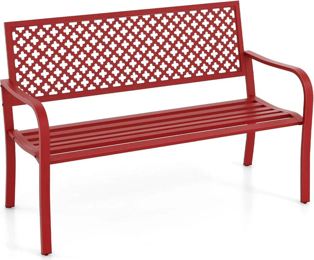 Gartenbank aus Metall - Parkbank für Terrasse - 2–3-Sitzer - Wetterfest - Rückenlehne & Armlehnen - Bis 300 kg - Montage erforderlich - Rot