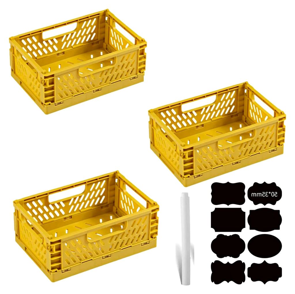 3 Stück Klappbox Gelb 42x28x16cm Faltbare Klappkisten für Aufbewahrung in Küche, Arbeitszimmer und Büro