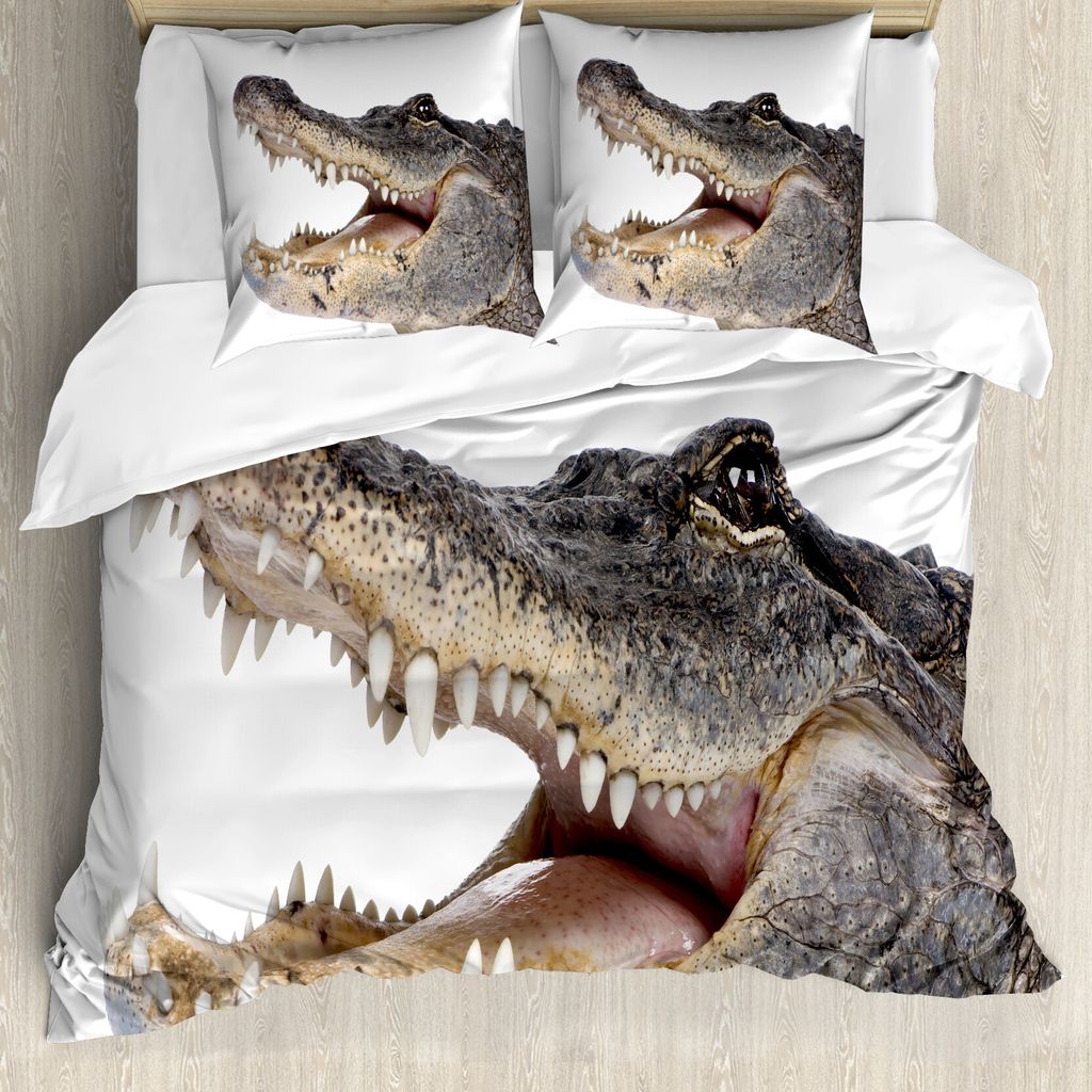 ABAKUHAUS Krokodil Bettbezug Set für Einzelbetten, Wilder American Alligator, Milbensicher Allergiker geeignet mit Kissenbezug, 155 cm x 220 cm - ...