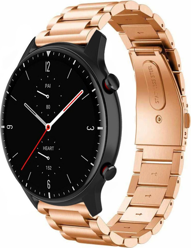 Strap-it Stahlarmband - Kompatibel mit Amazfit GTR 2 Armband Ersatzarmband Edelstahl - Gliederarmband mit Faltschließe - Hochwertiges Material - f...