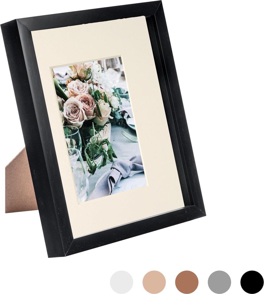 Nicola Spring 8 x 10 3D-Schatten-Kasten-Foto-Rahmen - Pop-up-Anzeige Bilderrahmen mit 4 x 6 Montage - Glas Aperture - Schwarz / Elfenbein