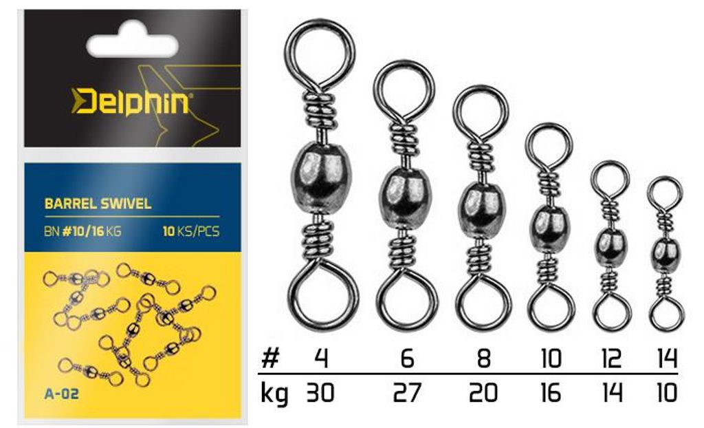 DELPHIN Barrel Swivel A-02, Standardwirbel mit Karabiner, 10 Stk, 969A02912