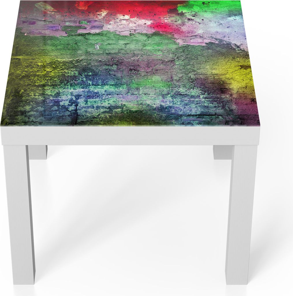DEQORI Couchtisch 55x55 cm Weiß 'Farbenfrohes Mauerwerk' Glas Beistelltisch Glastisch modern