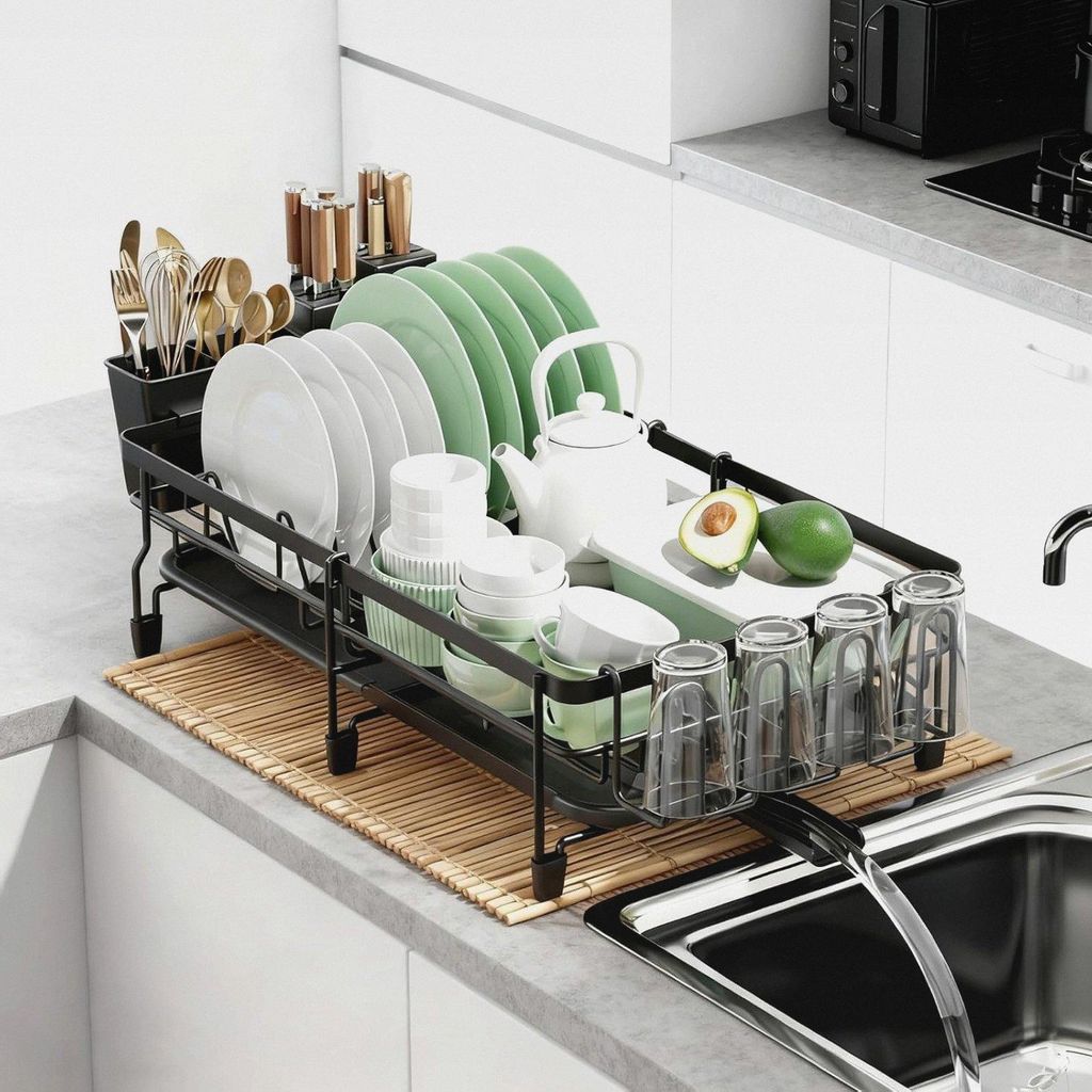 Abtropfgestell Geschirr, Erweiterbares Geschirrabtropfgestell, Dish Drying Rack, Geschirr Abtropfständer mit Besteckhalter, Geschirrablage mit Abt...