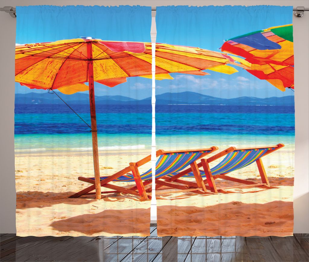 ABAKUHAUS Tropisch Rustikaler Gardine, Sea of Thailand Strand, Schlafzimmer Kräuselband Vorhang mit Schlaufen und Haken, 280 x 245 cm, Orang...