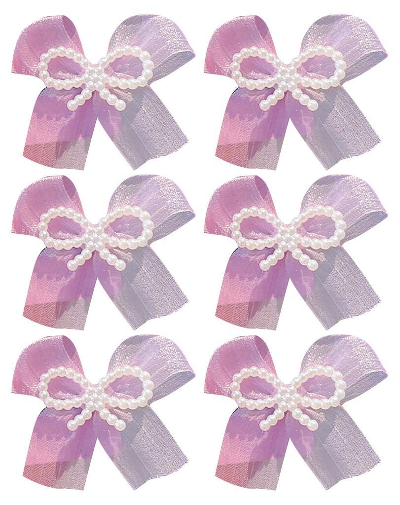 6er-Pack Haarspangen für Mädchen, handgenähte Schleifen mit Imitationsperlen, Macaron-Farben, hautfreundlich und haarschonend.