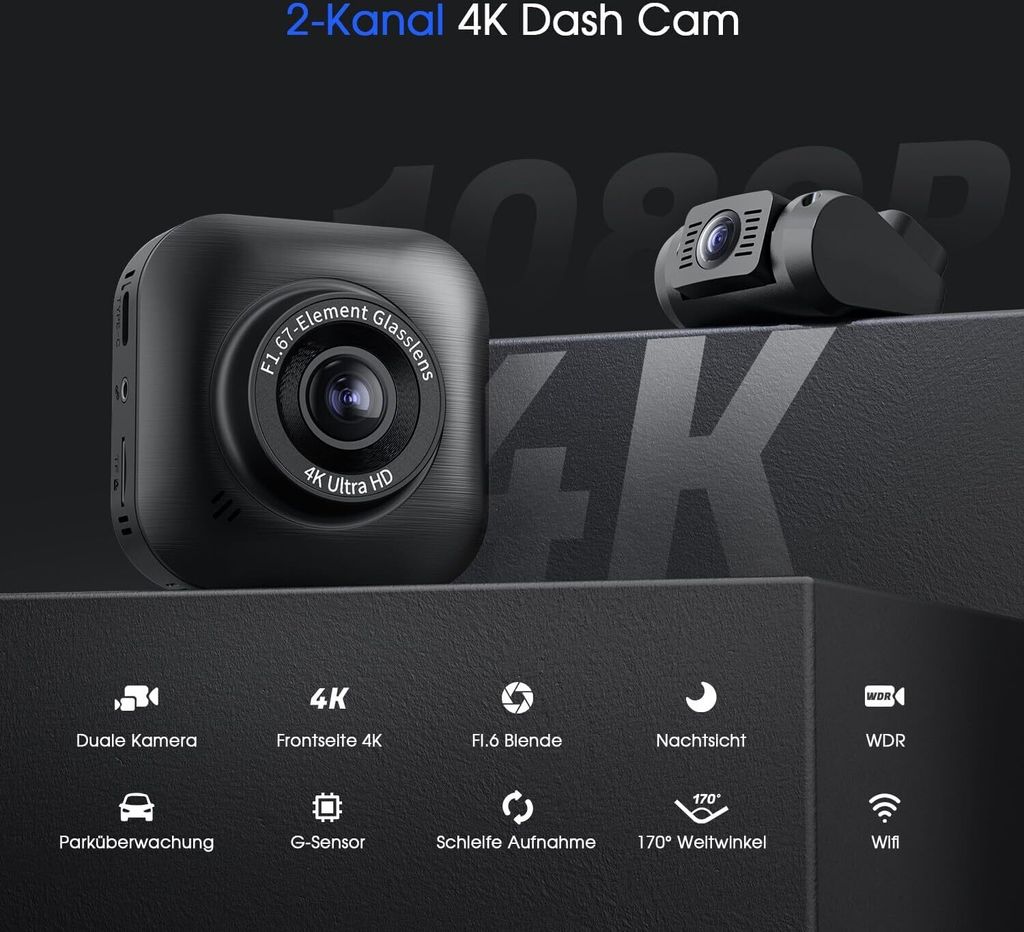 Přístrojová kamera do auta s přední zadní kamerou 4K/1080P, Obrázek produktu 8