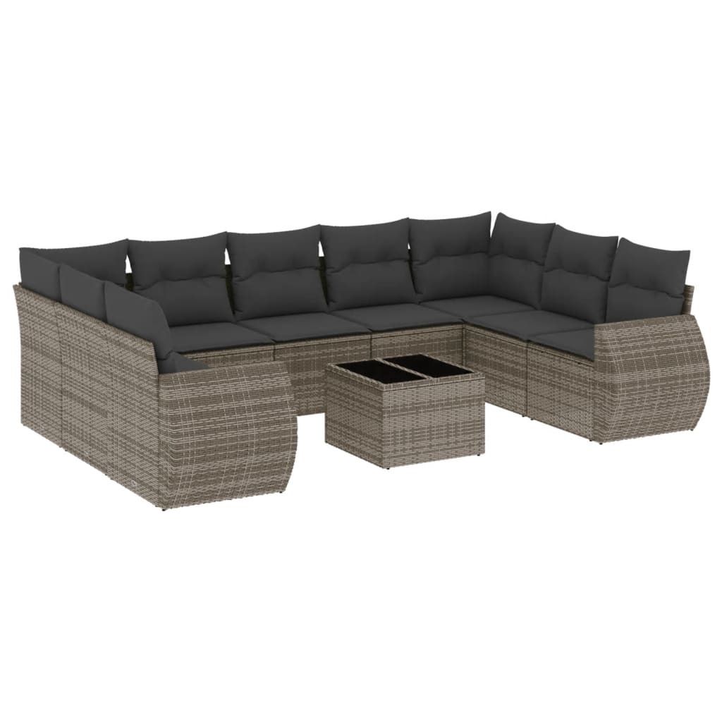(Robust Möbel) 10-tlg. Garten-Sofagarnitur - Balkonmöbel/Loungeset - elegantes Design - mit Kissen Grau Poly Rattan - Gartensofas DEMöbel943750