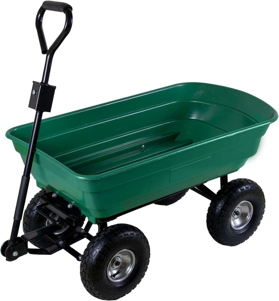 Gartenwagen mit Kippfunktion 75L – Handwagen bis 300 kg, Luftreifen, Lenkachse, abnehmbarer Griff | Kippwagen Bollerwagen Gartenkarre Transportwagen