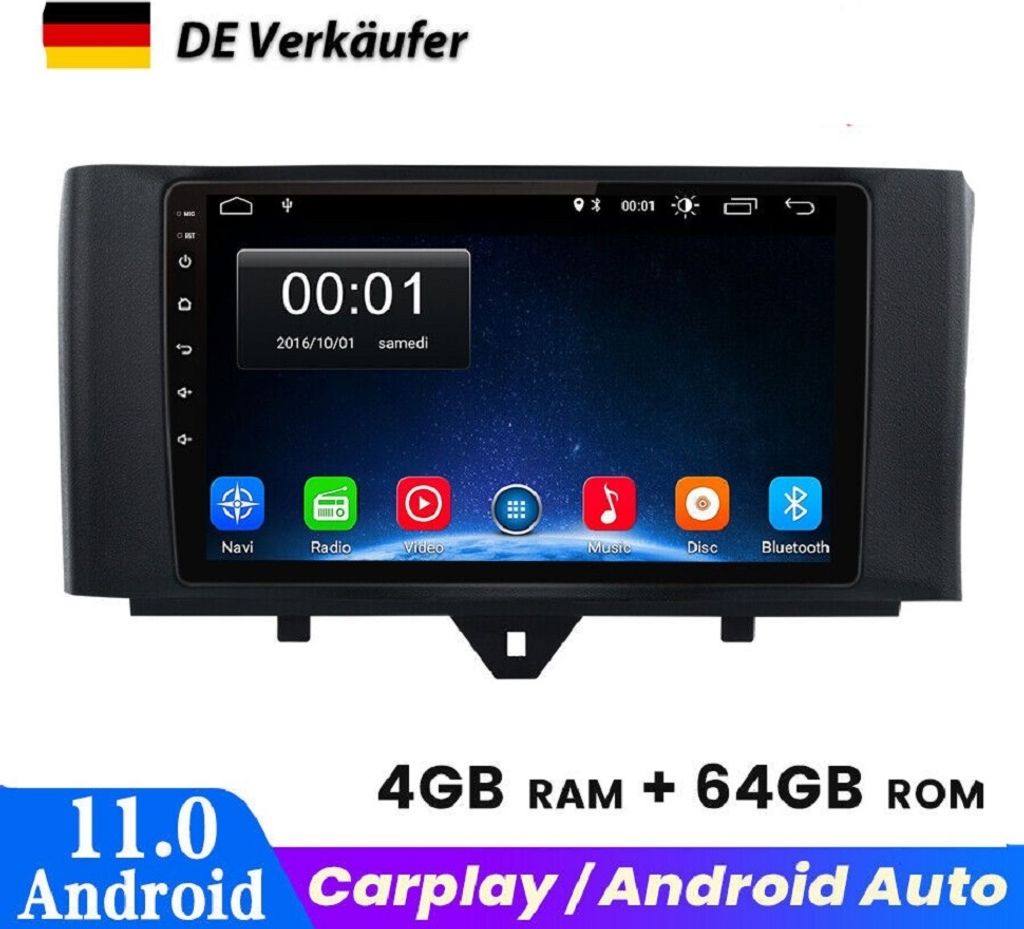 9 Zoll Android 13 Autoradio für Mercedes Smart Fortwo 451 2010-2015 Wifi Wireless Carplay BT Octa-core 4GB RAM 64GB ROM