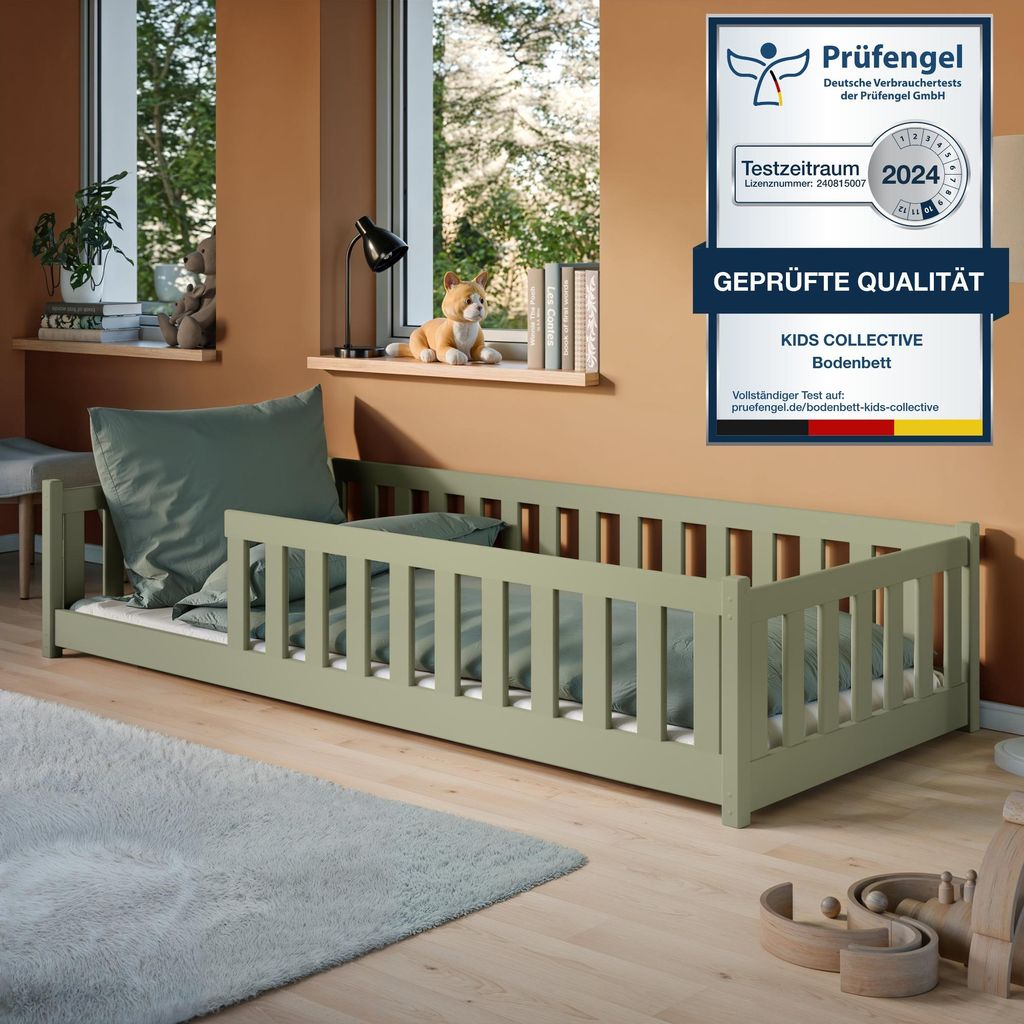 Kinderbett Bodenbett 80x160 cm mit Matratze, Rausfallschutz Produktbild 