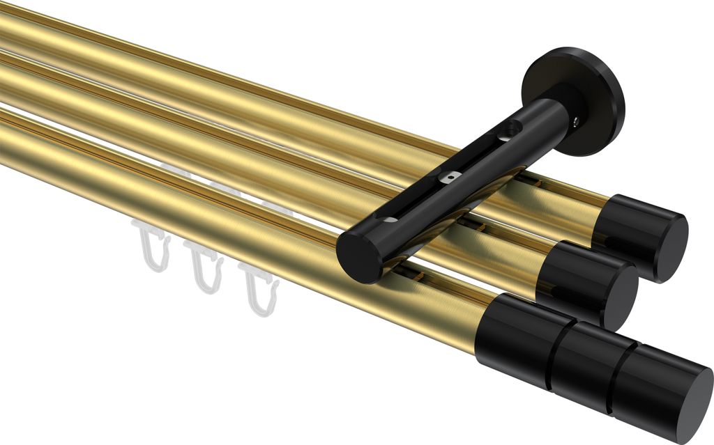 Interdeco Innenlaufstange / Gardinenstange mit Innenlauf Messing-Optik / Schwarz, Typ Siteno Elanto (Rillenzylinder), 20 mm Ø 3-läufig, 440 cm
