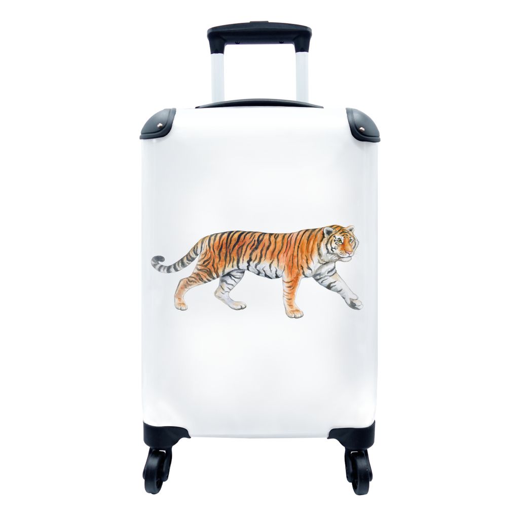 MuchoWow Koffer Handgepäck Trolley Rollkoffer Kleine Reisekoffer mit 4 Rollen - Tiger - Weiß - Orange - Cabin Size < 55x40x23 cm & 55x40x20 cm ...