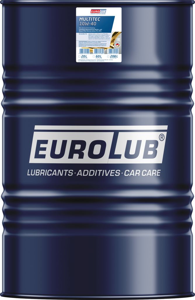 EUROLUB MULTITEC für 10W-40 208 Liter Motoröl Motorenöl Teilsynthetisch CATERPILLAR ECF-1-A CATERPILLAR ECF-2 CUMMINS CES 20077 CUMMINS CES 2007...