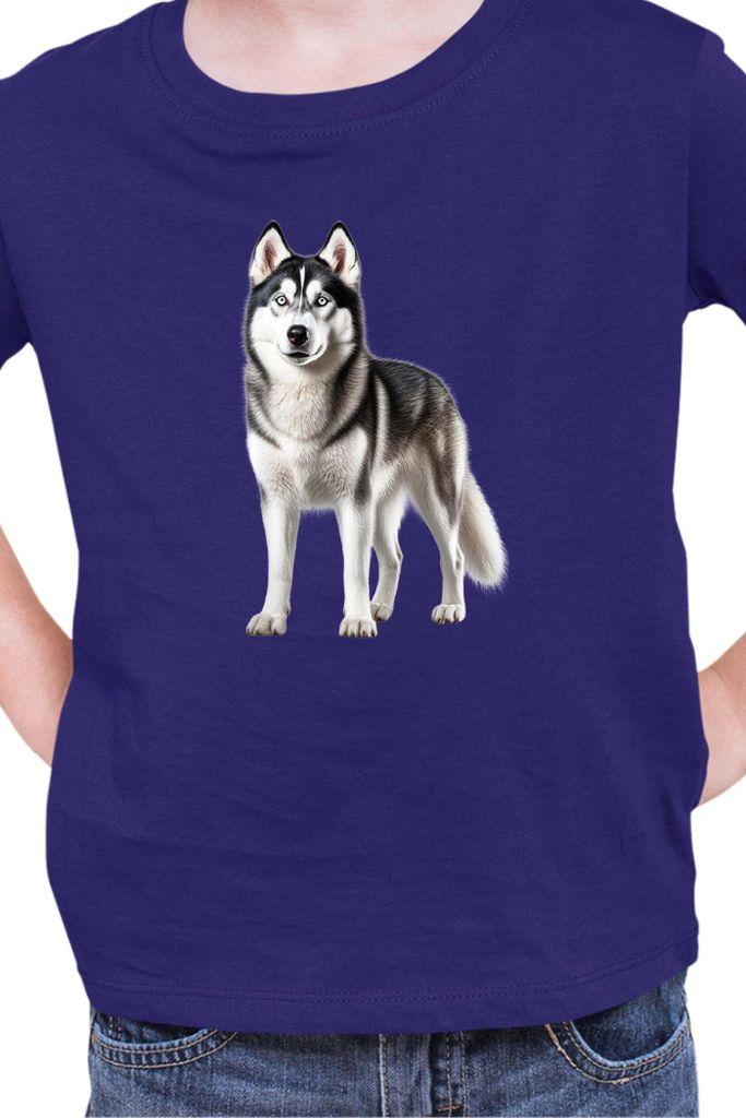 Kinder T-Shirt Dogs Breeds Siberian Husky Dog Breed 005, 3-4 Jahr - 104 / Dunkelblau