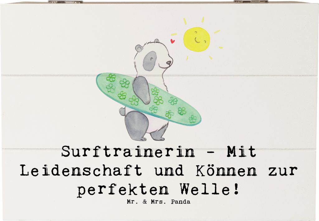 Mr. & Mrs. Panda Geschenkbox Surfen Trainerin 22 x 15 cm - Weiß - Geschenk, Sportart, Truhe, erinnerungsbox holz, fotobox, Abenteuer, Sportarten, ...