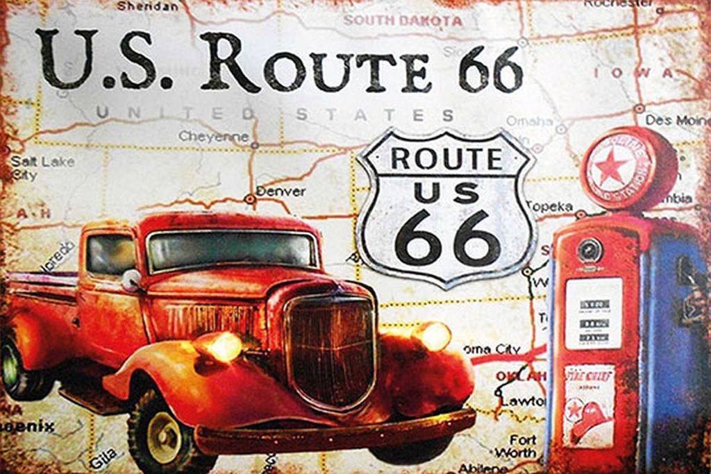 vianmo Holzschild 12x18 cm Retro US Route 66 Oldtimer Tankstelle