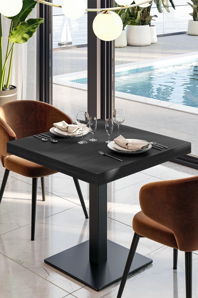 KM | Bistro Tisch | 80 x 80 cm | H 77 cm | Schwarz | Gestell: Schwarz | Bistrotisch Gastro Tisch