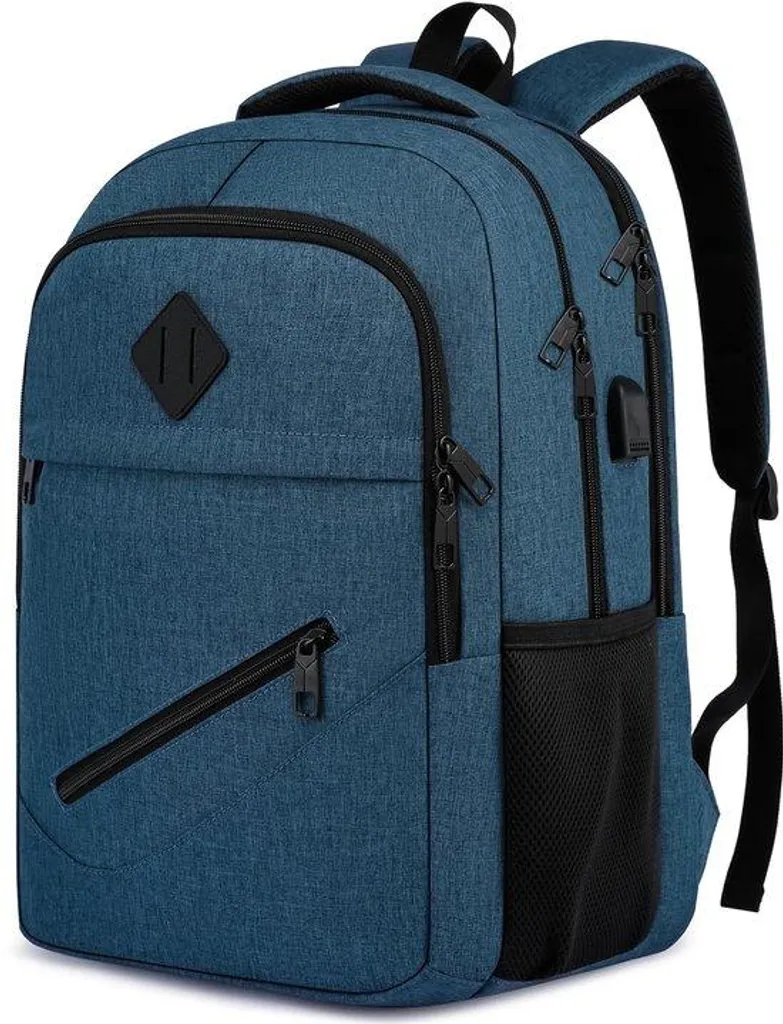 Sac à dos USB imperméable bleu avec rangement antenne et poche ordinateur