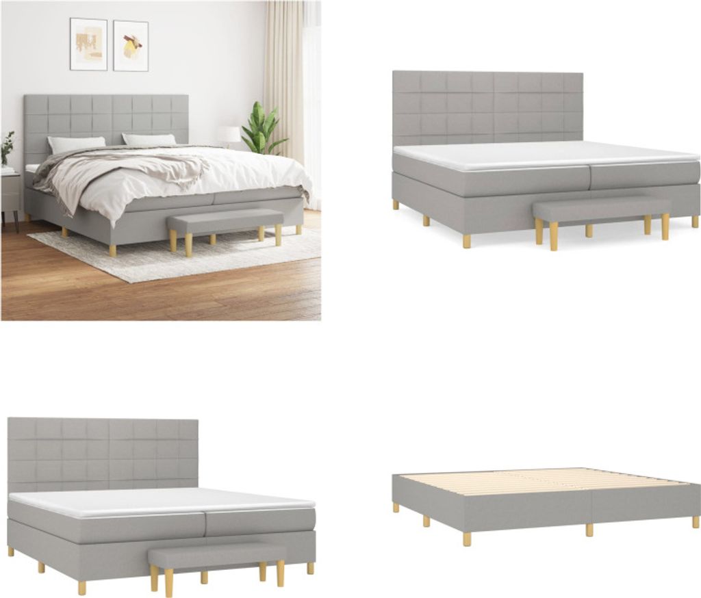 vidaXL Boxspringbett mit Matratze Hellgrau 200x200 cm Stoff - Boxspringbett - Boxspringbetten - Bett - Schlafzimmermöbel