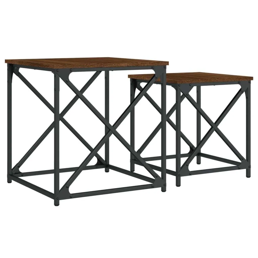 Set 2 Tavolini Sovrapponibili Rovere Marrone - Design Salotto Moderno